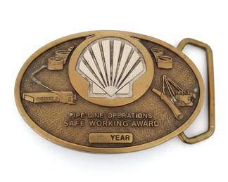 Shell Oil Pipe Line Operations Year Safe Working Award Belt Buckle Solid Brass