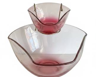 Indiana Glass Cranberry Ombre Chip and Dip Set