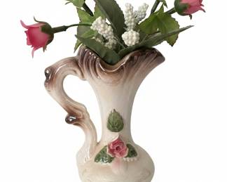 Vintage Lusterware Pitcher Vase with Applied Roses