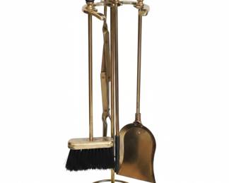 MidCentury Modern Brass and Marble Fireplace Tool Set
