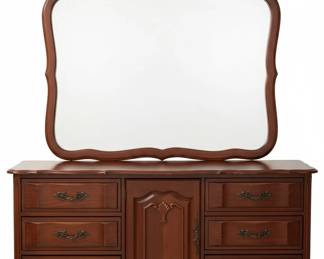 Vintage French Provincial Style Serpentine Solid Wood Drawers Dresser with Mirror