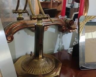 Vintage Brass Bankers Lamp with Double Bulb second image