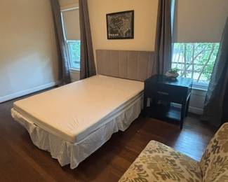 Bed and bed frame, slipper chair, memory foam mattress