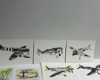 Airplane prints and watercolor paintings 