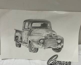 Drawing and Camaro emblem