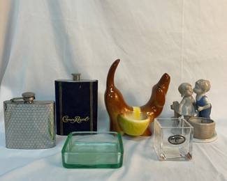 Ceramic and glass lot with flasks