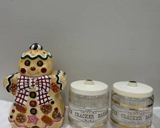 Ceramic cookie jar and glass jars