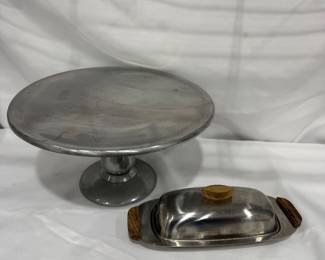 Cake stand and butter dish 