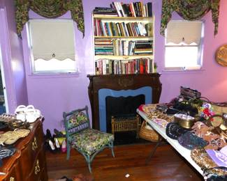 Faux Fireplace Mantel, Miniature Chair, Books
