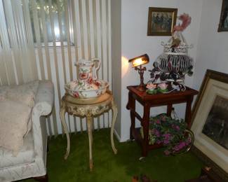 Antique Side Table, Rolling Cart, Bric-A-Brac