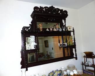 Antique Ornately Carved Hanging Mirror Display Shelves, Bric-A-Brac
