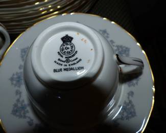 Antique & Vintage Assorted Bric-A-Brac, Royal Worcester Blue Medallion Dinnerware Set, Amber Glass