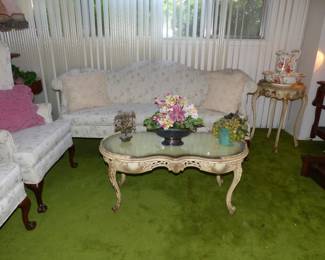 Chippendale Style Camelback Sofa, Pair of Wing Chairs, Antique Coffee & Side Tables, Bric-A-Brac