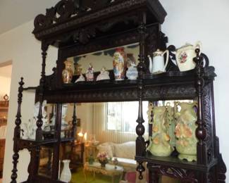 Antique Ornately Carved Hanging Mirror Display Shelves, Bric-A-Brac