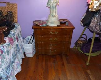 Pair of John Widdicomb Night Tables, Pair of Antique Lamps
