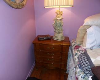 Pair of John Widdicomb Night Tables, Pair of Antique Lamps