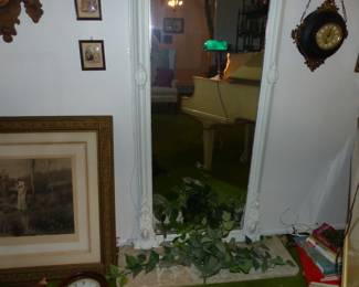 Antique Ornate Tall Mirror Painted White