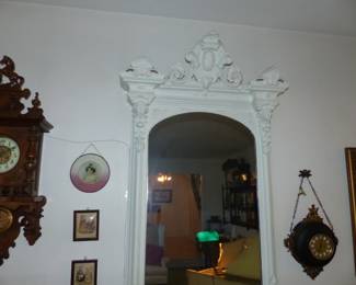 Antique Ornate Tall Mirror Painted White