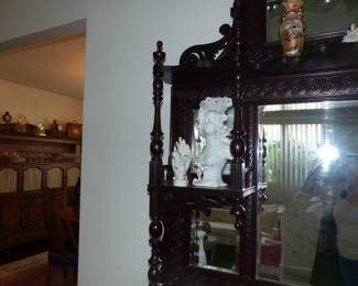 Antique Ornately Carved Hanging Mirror Display Shelves, Bric-A-Brac