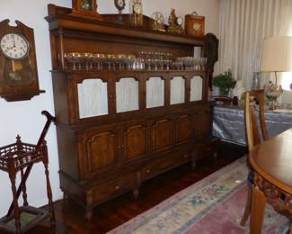 Vintage Dining Table With 3 Leaves & 4 Chairs, Sideboard Cabinet, Area Rug