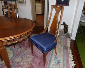 Vintage Dining Table With 3 Leaves & 4 Chairs, Sideboard Cabinet, Area Rug