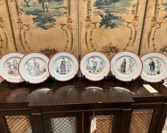 - [ ] Set of 6 Alberto Pinto Chinoiserie collection. a hand-painted Limoges porcelain piece made in France featuring an exquisite hand-painted folkloric motif.