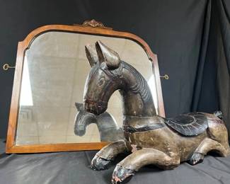Carved Wood Horse Vintage Mirror