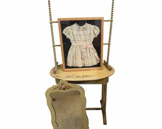 Antique Childs Dress, Small Flower Decor Table, Petite Rack Mirror