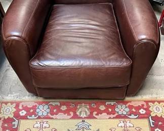 Brown Leather Club Chair Floral Area Rug