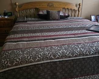 KING MATTRESS AND BED FRAME/ HEADBOARD, KING COMFORTER AND PILLOWS