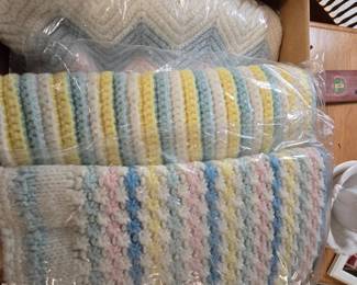 HAND CROCHET BABY BLANKETS, ZIG ZAG, STRIPES, TEXTURED PASTEL