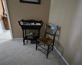WASH TUB TABLE, CHAIR, FLAG PUZZLE FRAMED