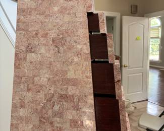 Maitland-Smith tessellated obelisk chest of drawers with mahogany inside, 72" tall