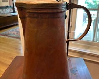 Large antique copper pitcher dated 1751