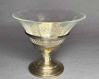Vintage Set of 10 Sterling Silver and Etched Glass Coupe Glasses