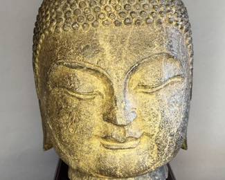Antique Asian Hand Carved Stone Buddha Head