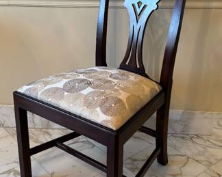 Set of 8 Henkel Harris Chippendale Updated with Oriental Silk Upholstery Dining Chairs