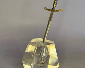 Excalibur Crystal Rock Paperweight and Sword Letter Opener 