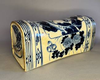 Antique Chinese Blue & White Porcelain Pillow 