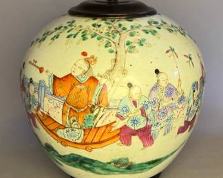 Antique Chinese Famille Rose Hand Painted Melon Jar
