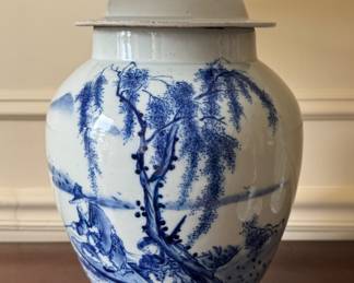 Vintage Blue & White Chinese Porcelain Lamp, two available 
