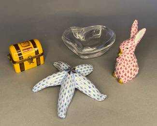 Limoges Trinket box, Herend Fishnet, Tiffany & Co Elsa Peretti Clear Crystal Box