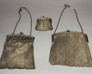 Vintage Mesh Purses, two are marked 800 Silver the other one German Silver by Whiting & Davis