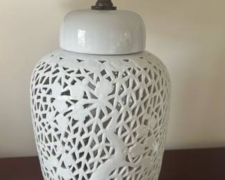 Chinese Blanc de Chine Pierced Ginger Jar “Cherry Blossom” Lamp