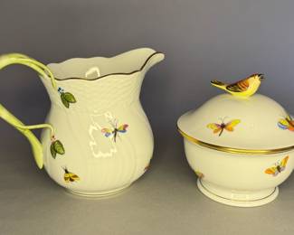 Herend Porcelain Creamer and Lidded Sugar Bowl, sold individually
