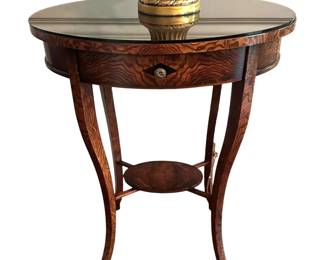 Switzer Oval Biedermeier Style Lamp Table - handcrafted in Burled Olivewood Veneers