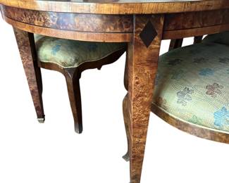 ALTERNATE VIEW - Switzer Oval Burled Poplar Dining Table with Cherry and Ebony Insets and Solid Brass Feet - seats 12 and includes two 20" extensions and custom table pads.