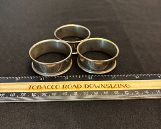 S45 - $125. 54 grams. 3 pc Sterling Silver Napkin Ring Set.