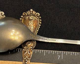 S18 - $100. 62 grams, 4pc sterling silver set, olive spoons. Monogrammed "B" 