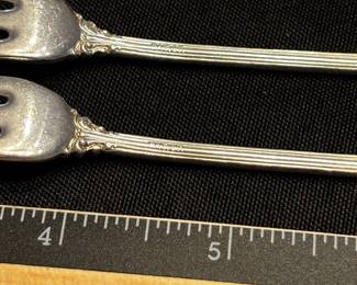 S4 - $95. 55.7 gram. 3pc Sterling Cocktail Forks. Marked PAT.97.